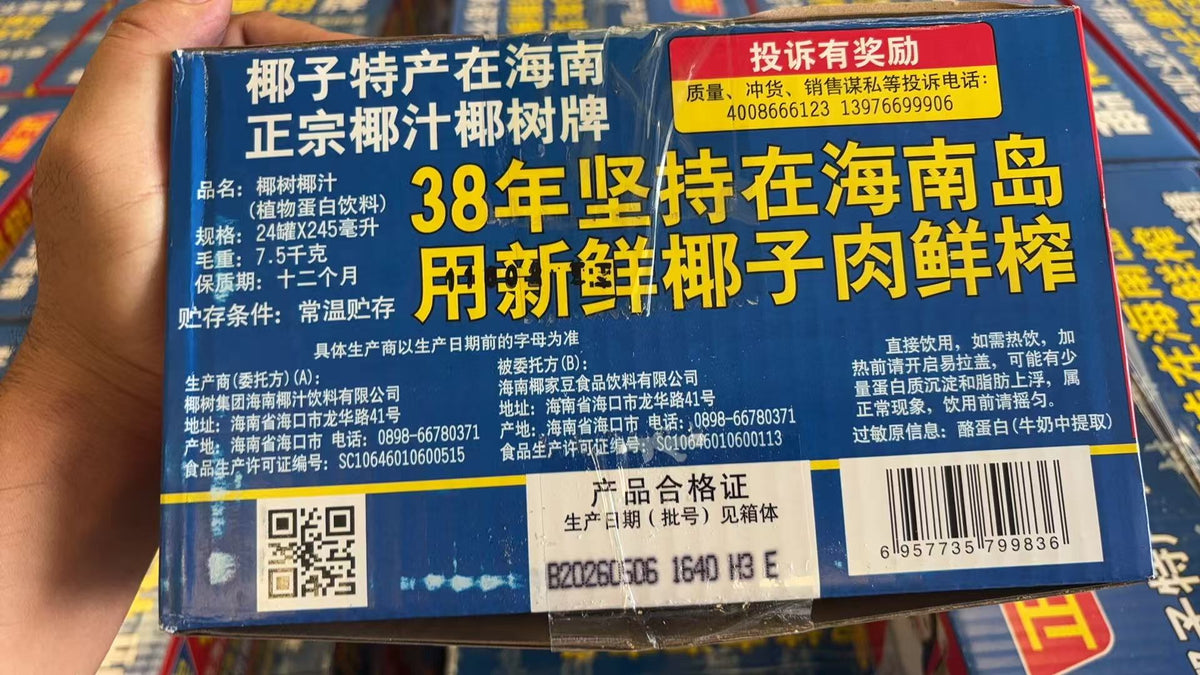 椰树牌椰奶罐装 24*245ml整箱，保质期到明年6月